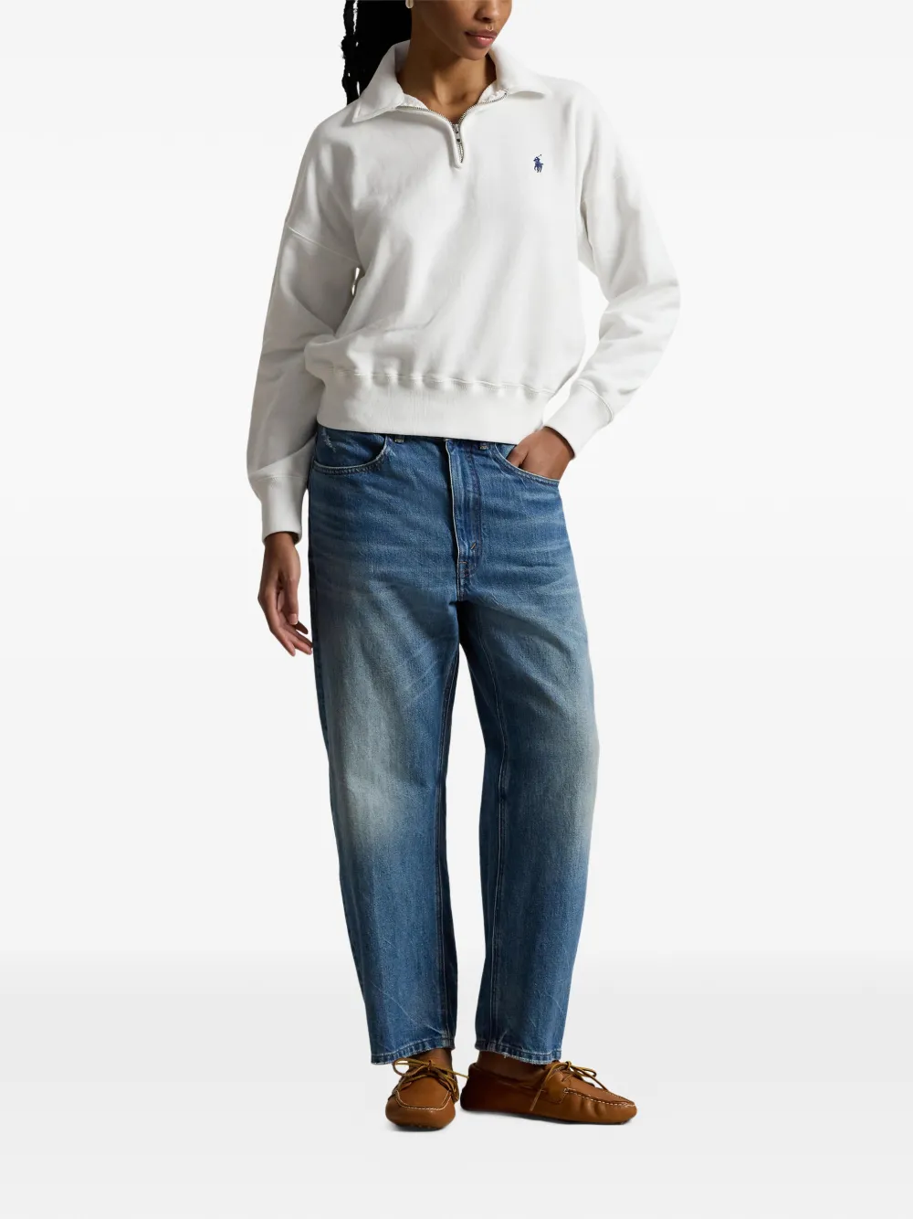 Polo Ralph Lauren Sweater met borduurwerk en kraag met rits Wit