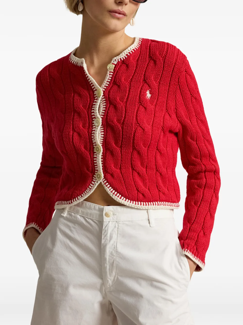 Polo Ralph Lauren cable-knit Cropped Cardigan | Red | FARFETCH ZA