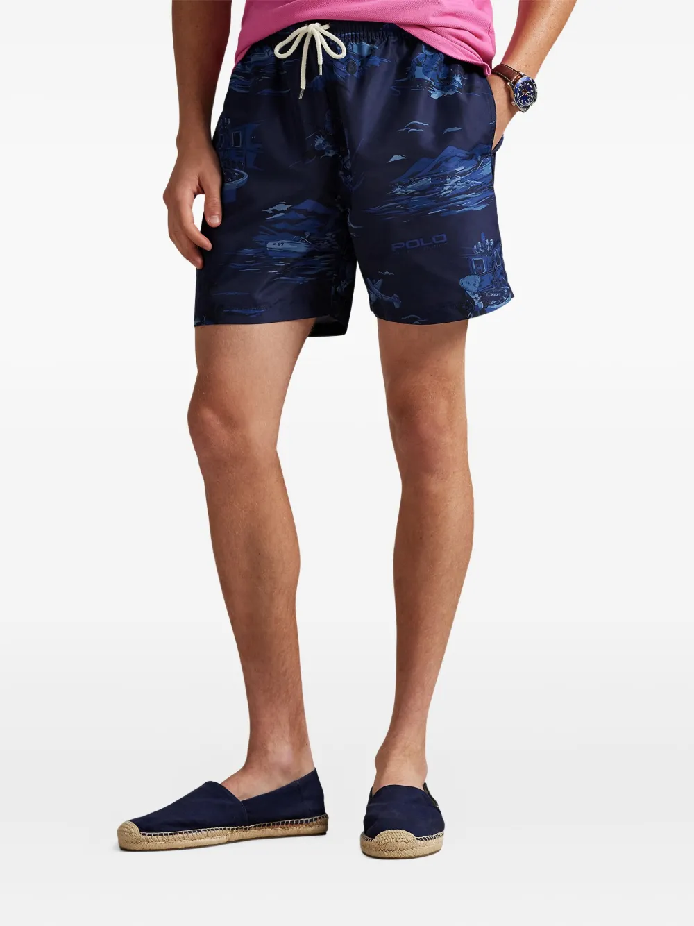 Polo Ralph Lauren Mens Spy Bear Traveller Branded-print Swimming Trunks In Blue