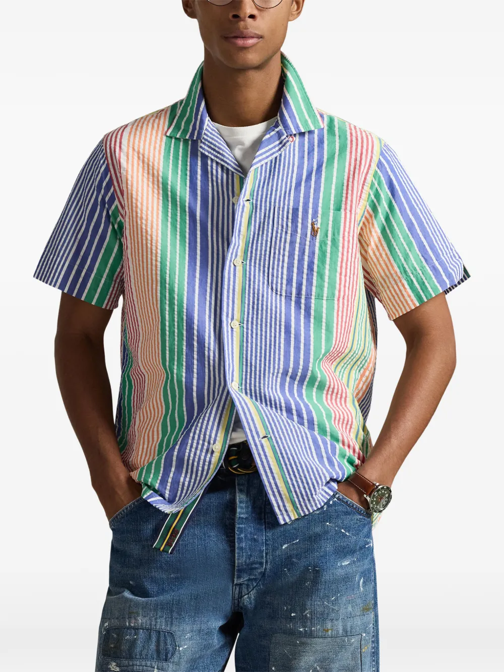 Polo Ralph Lauren Andy Camp gestreept overhemd met zak Blauw