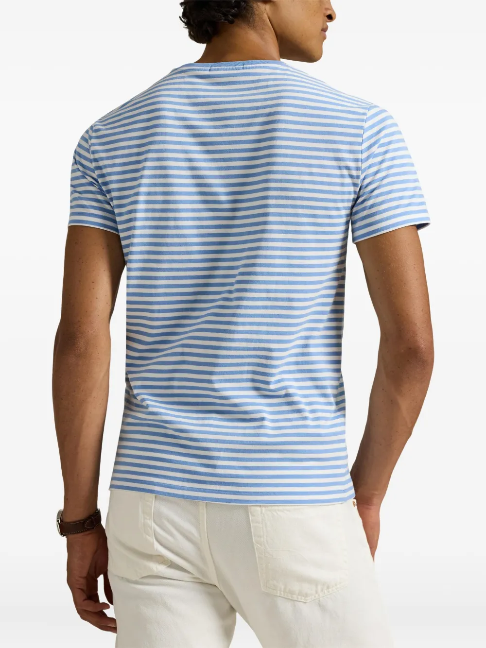 Polo Ralph Lauren Mens Blue Multi Striped Brand-embroidered Cotton-jersey T-shirt In Blue