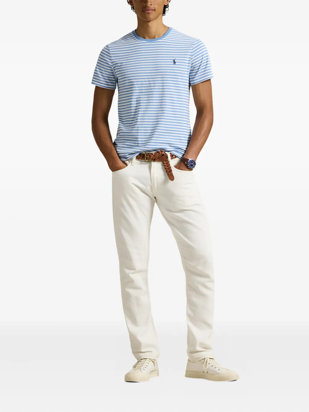 Polo Ralph Lauren Mens Blue Multi Striped Brand-embroidered Cotton-jersey T-shirt In Blue