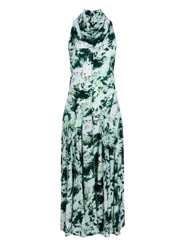Proenza Schouler Women's Adelide Printed Drape Midi-Dress - Dark Green Multi - Size 8
