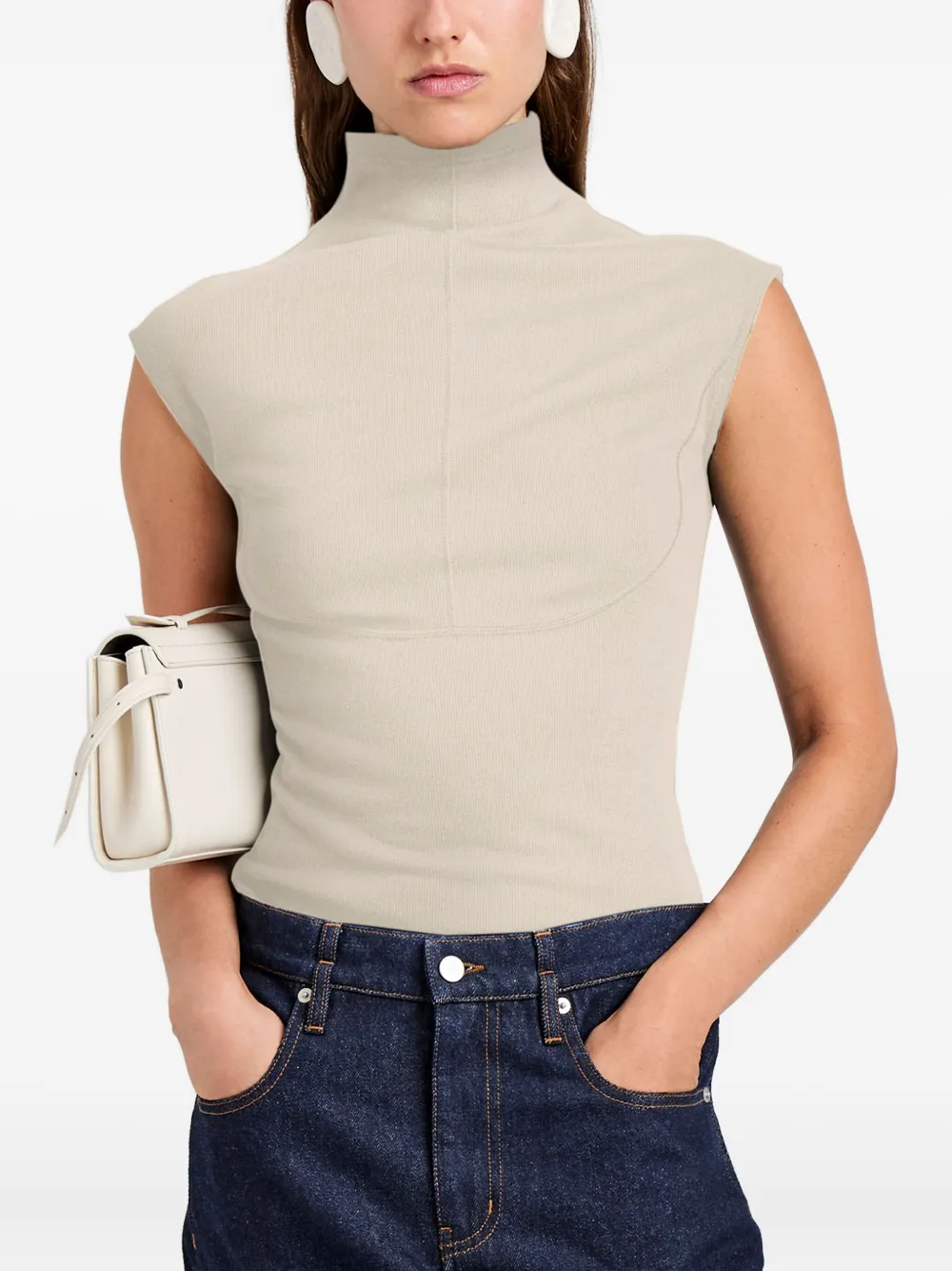 Proenza Schouler White Label Zane Brushed Rib Top In Neutral