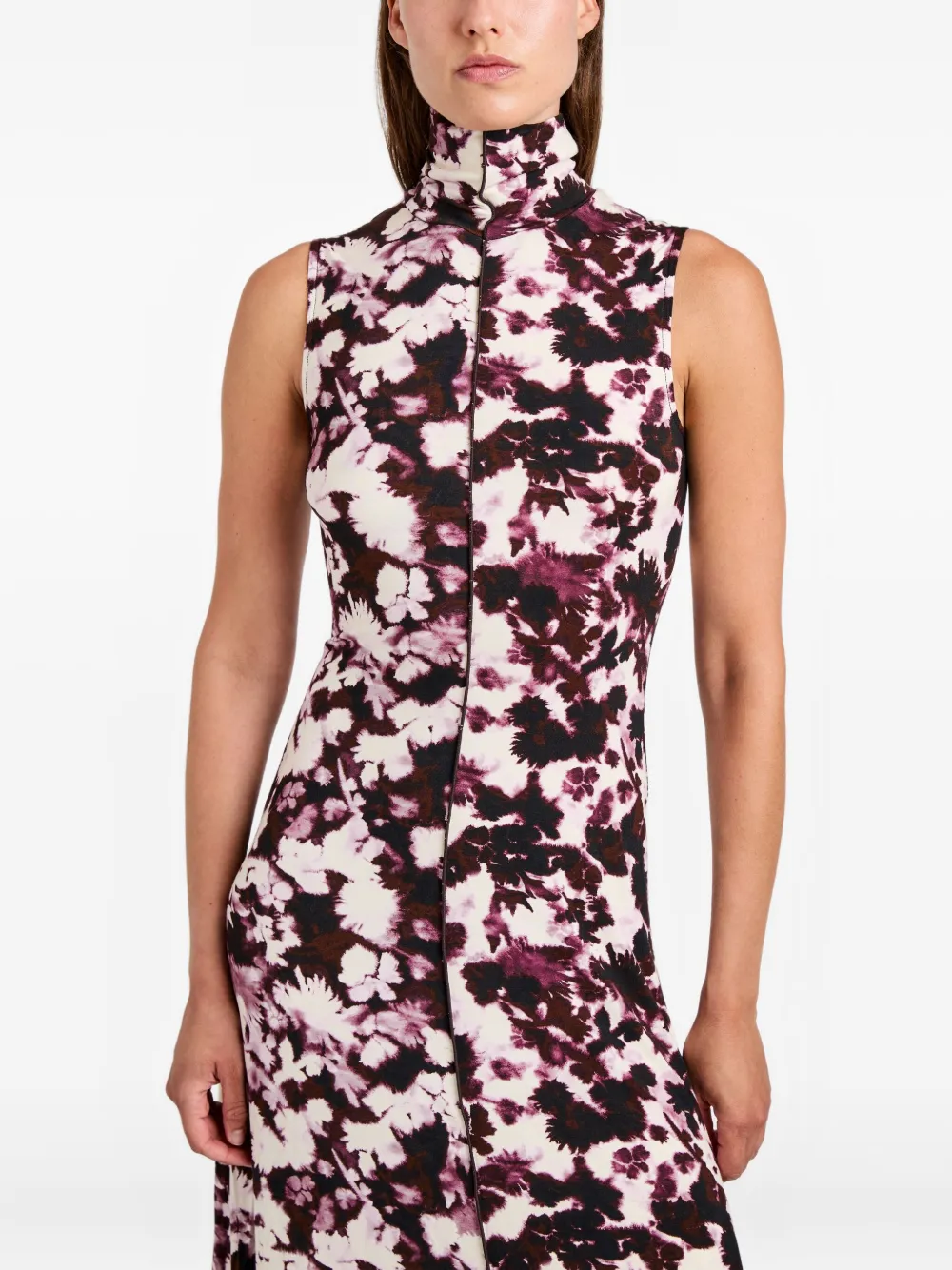 Proenza Schouler White Label Valentina jurk met hoge hals en print Beige