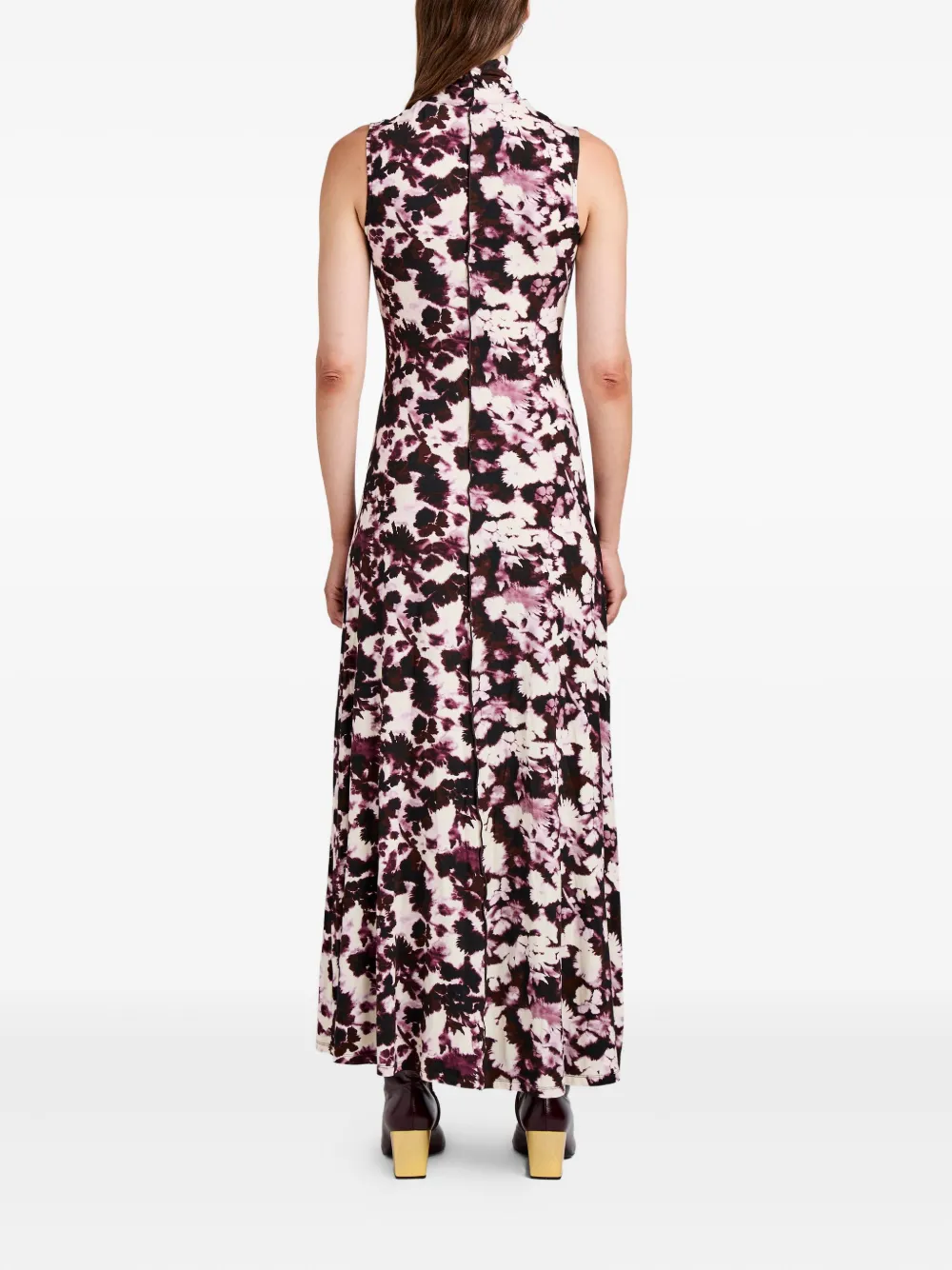 Proenza Schouler White Label Valentina jurk met hoge hals en print Beige