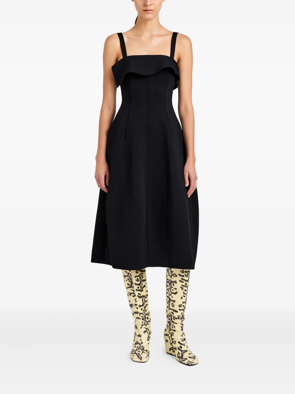 Proenza Schouler Blanca midi-jurk met ruches - Zwart