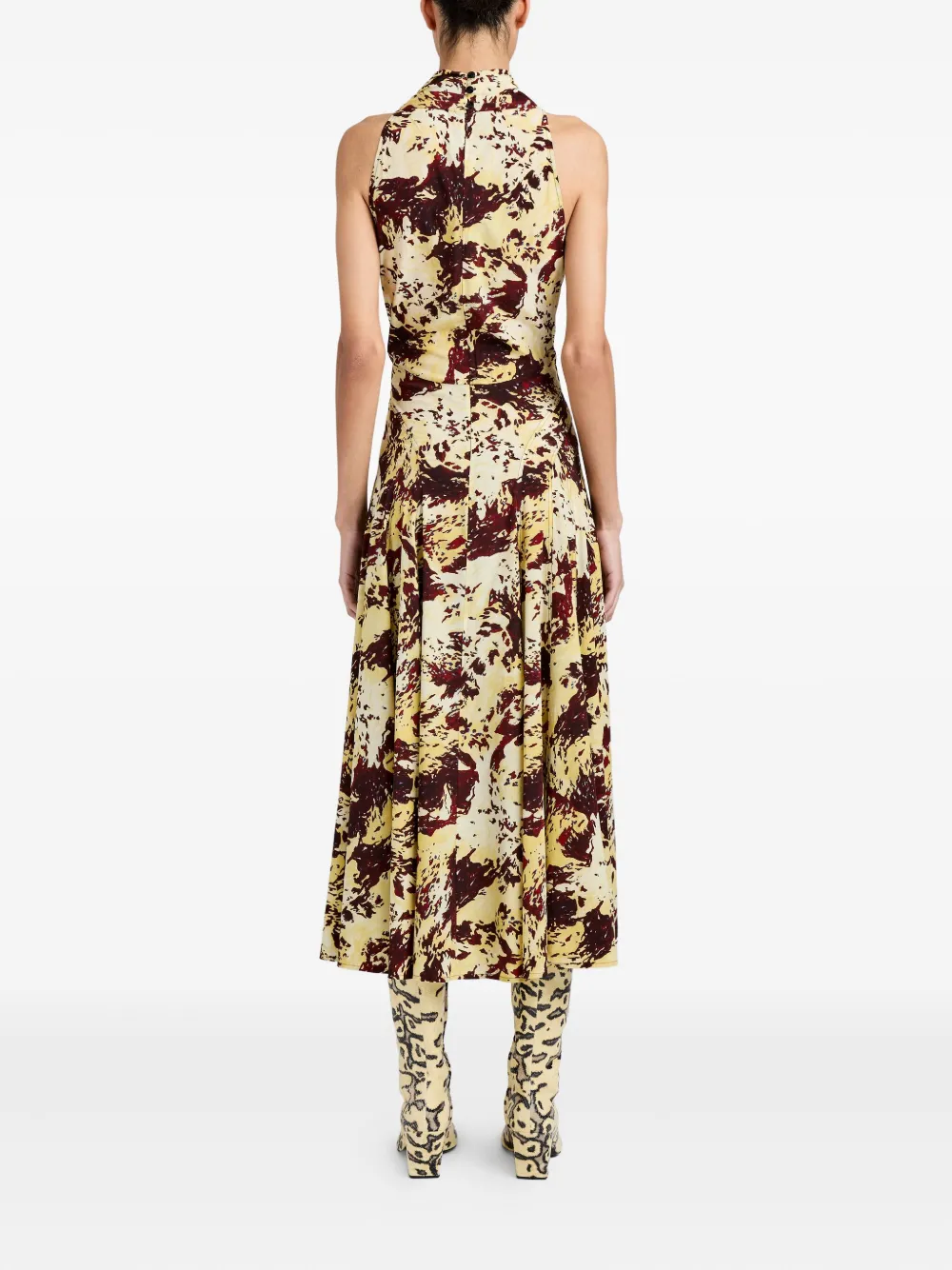 Proenza Schouler Adelide Draped Paneled Printed Crepe Midi Dress In Brown