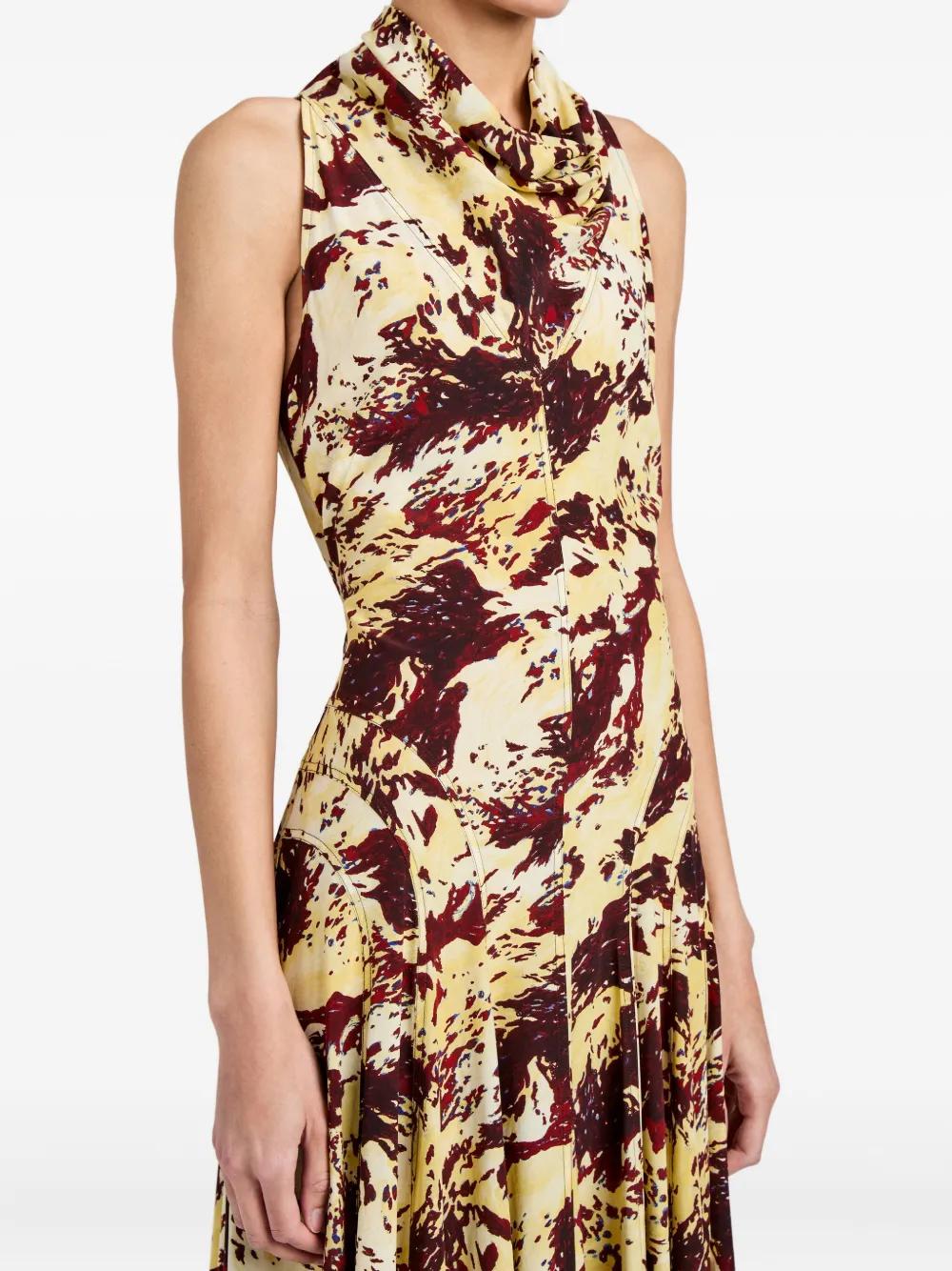 Proenza Schouler Adelide Draped Paneled Printed Crepe Midi Dress In Brown