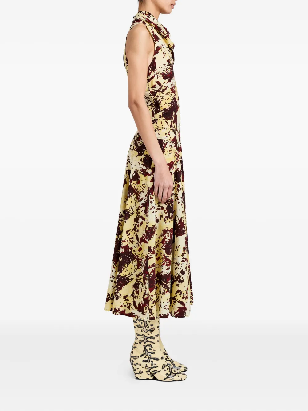 Proenza Schouler Adelide Draped Paneled Printed Crepe Midi Dress In Brown