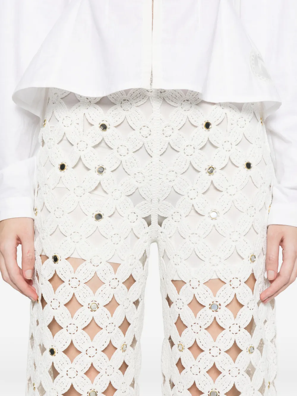 Maje Gewelfde gehaakte broek Wit