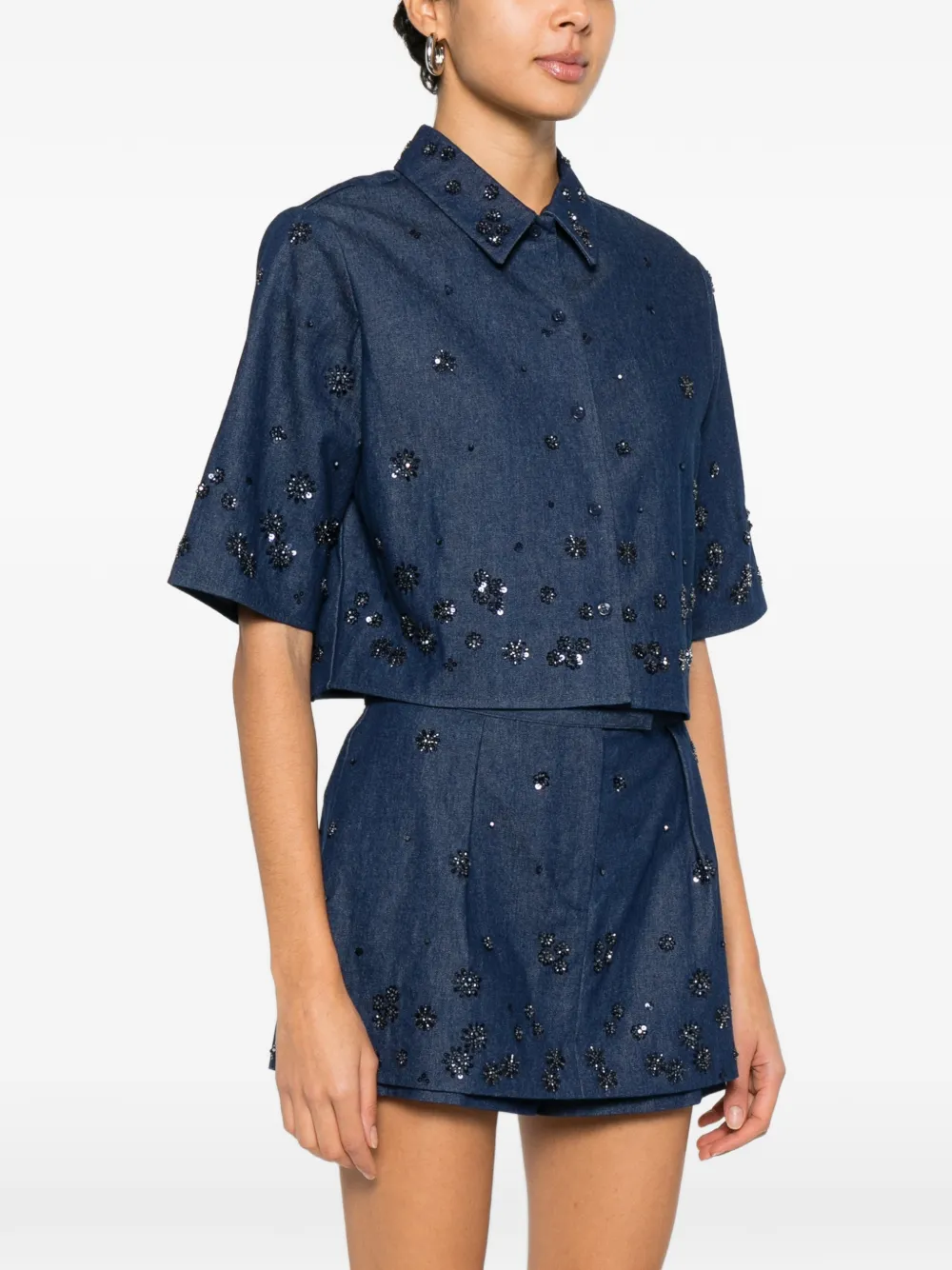  Maje Embellished Buttoned Cotton Shirt - Blue 