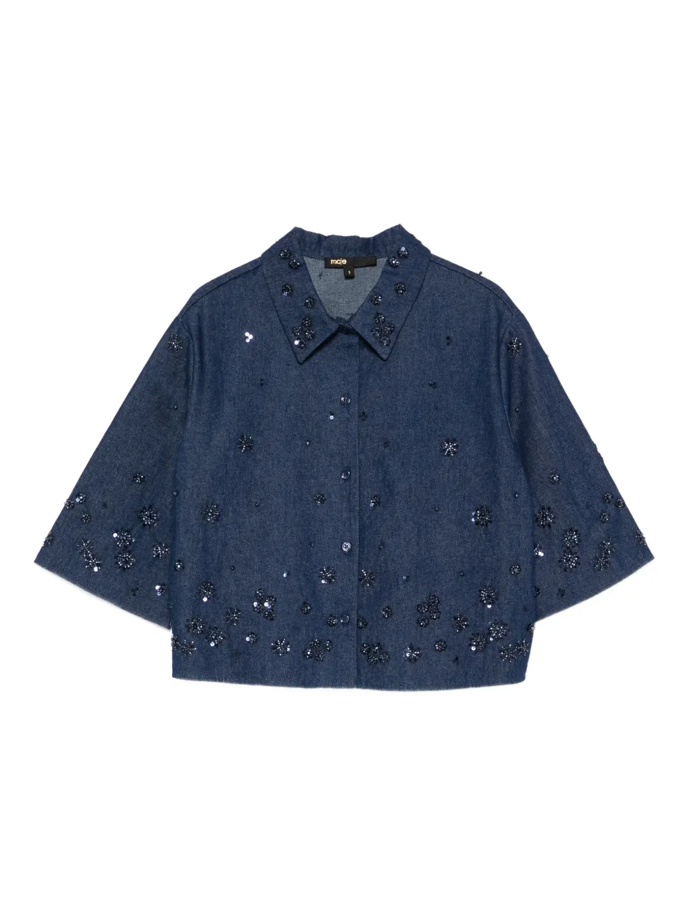 Maje embellished buttoned cotton shirt - Blue