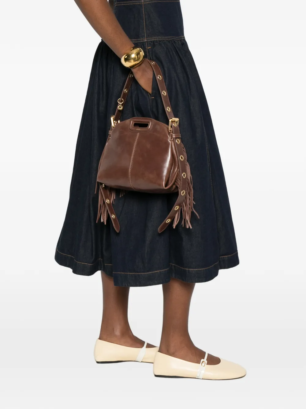  Maje Fringed Leather Tote Bag - Brown 