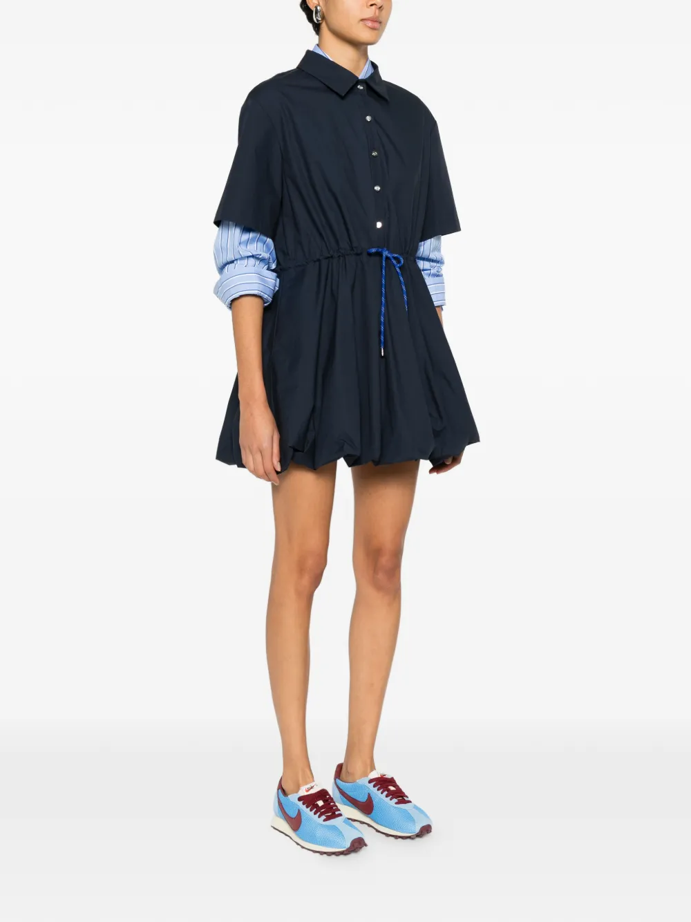 Maje Womens Navy Bubble-hem Short-sleeve Cotton Mini Dress In Blue