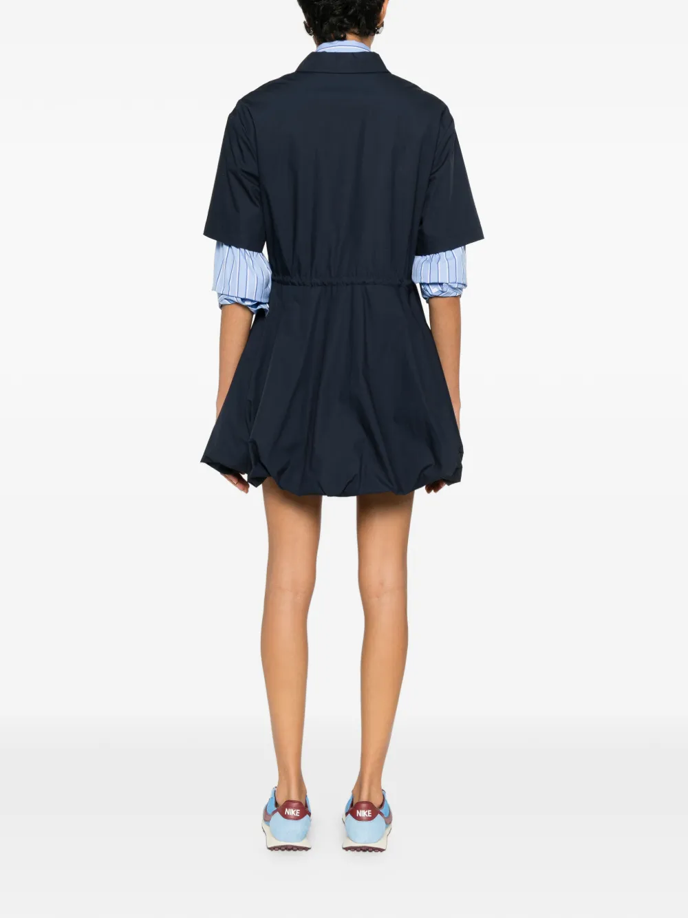 Maje Womens Navy Bubble-hem Short-sleeve Cotton Mini Dress In Blue
