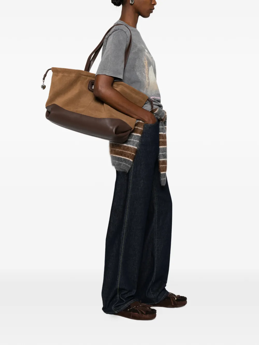 Maje heart charm shoulder bag - Bruin