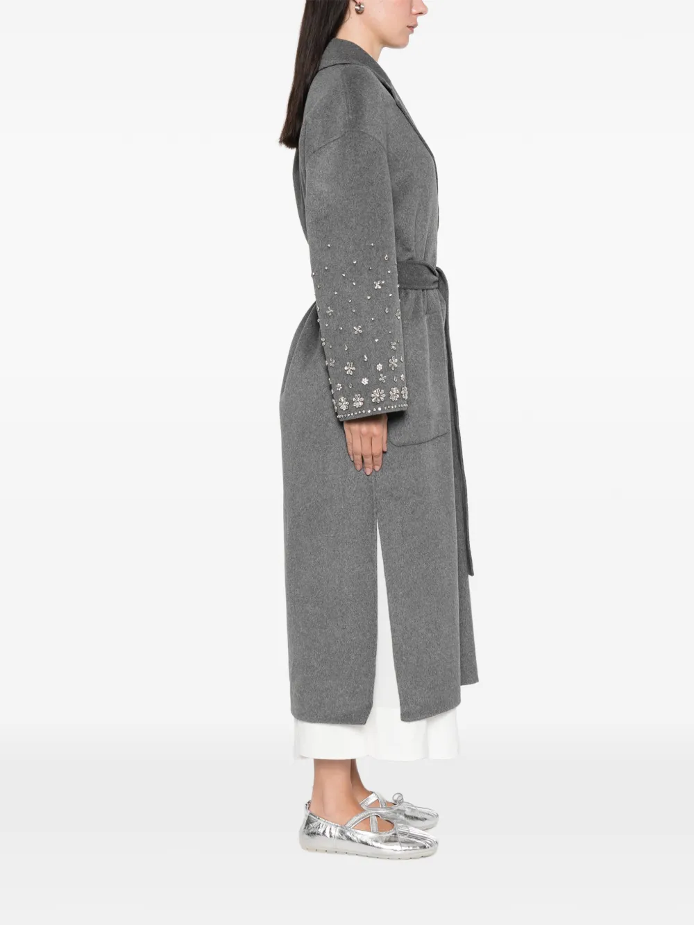  Maje Embellished-belted Single-breasted Coat - Grey 