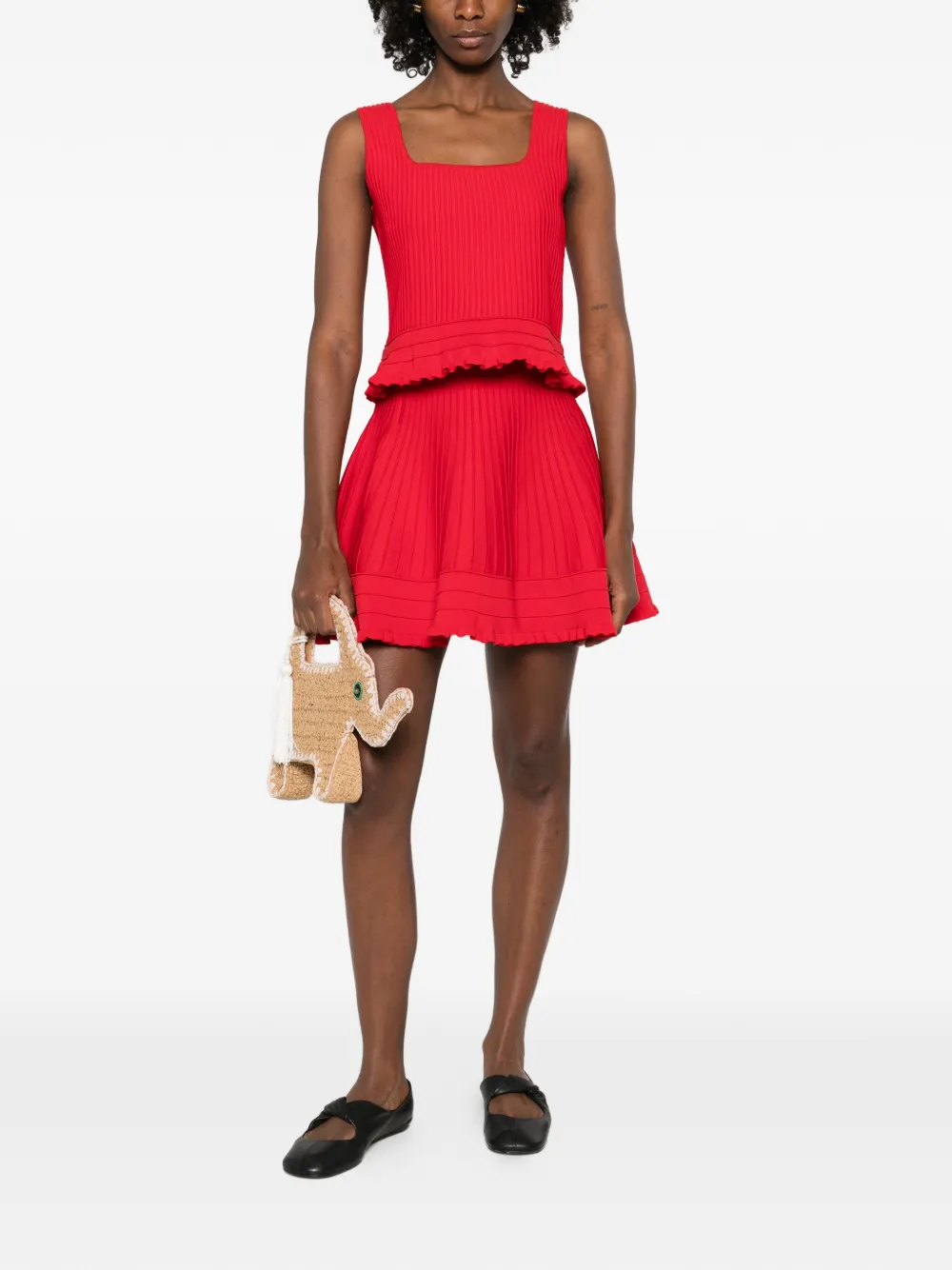  Maje Pleated Knitted Mini Skirt - Red 