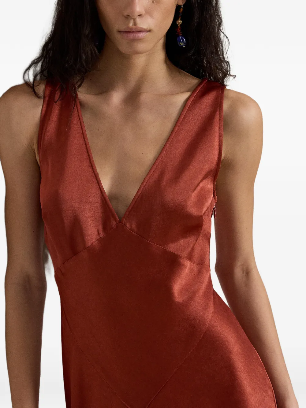 Polo Ralph Lauren Midi-jurk met V-hals Bruin