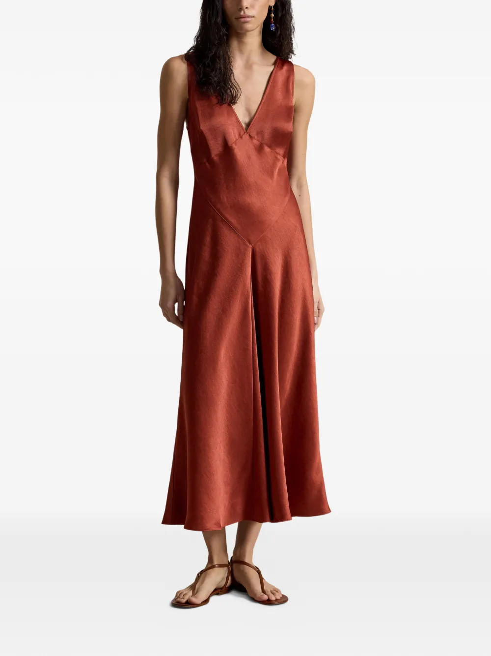 Polo Ralph Lauren Midi-jurk met V-hals Bruin