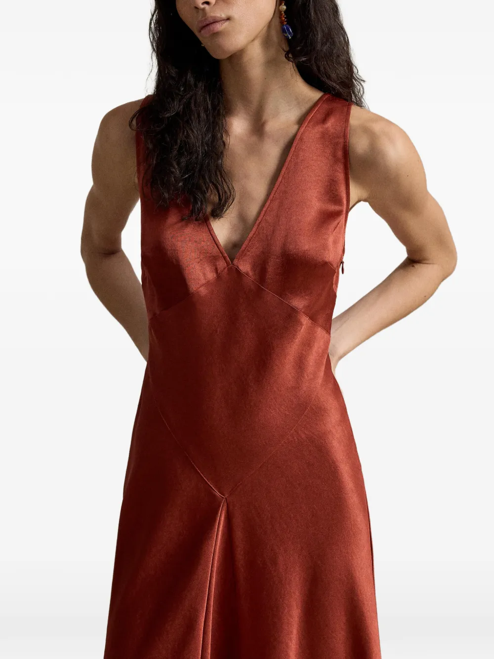 Polo Ralph Lauren Midi-jurk met V-hals Bruin