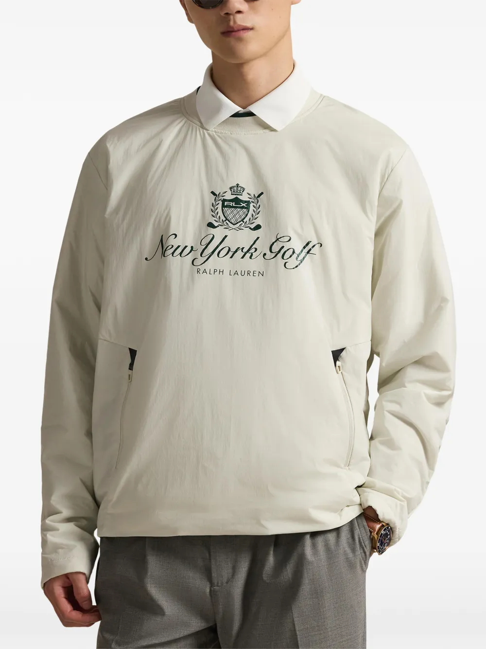 Crew-Neck Zip-Pockets Sweatshirt