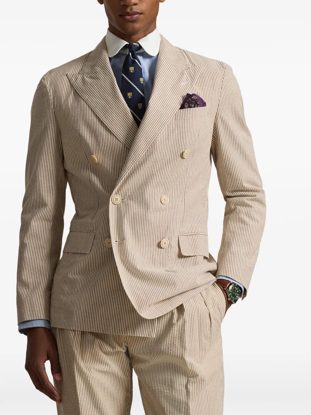 striped-pattern double-breasted blazer