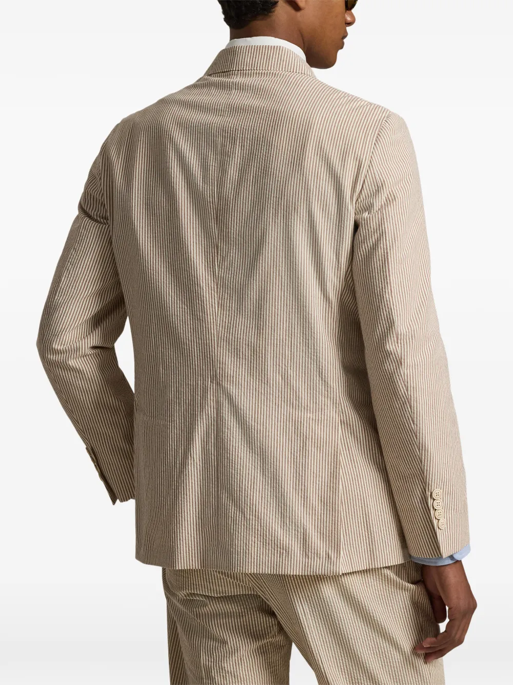 striped-pattern double-breasted blazer