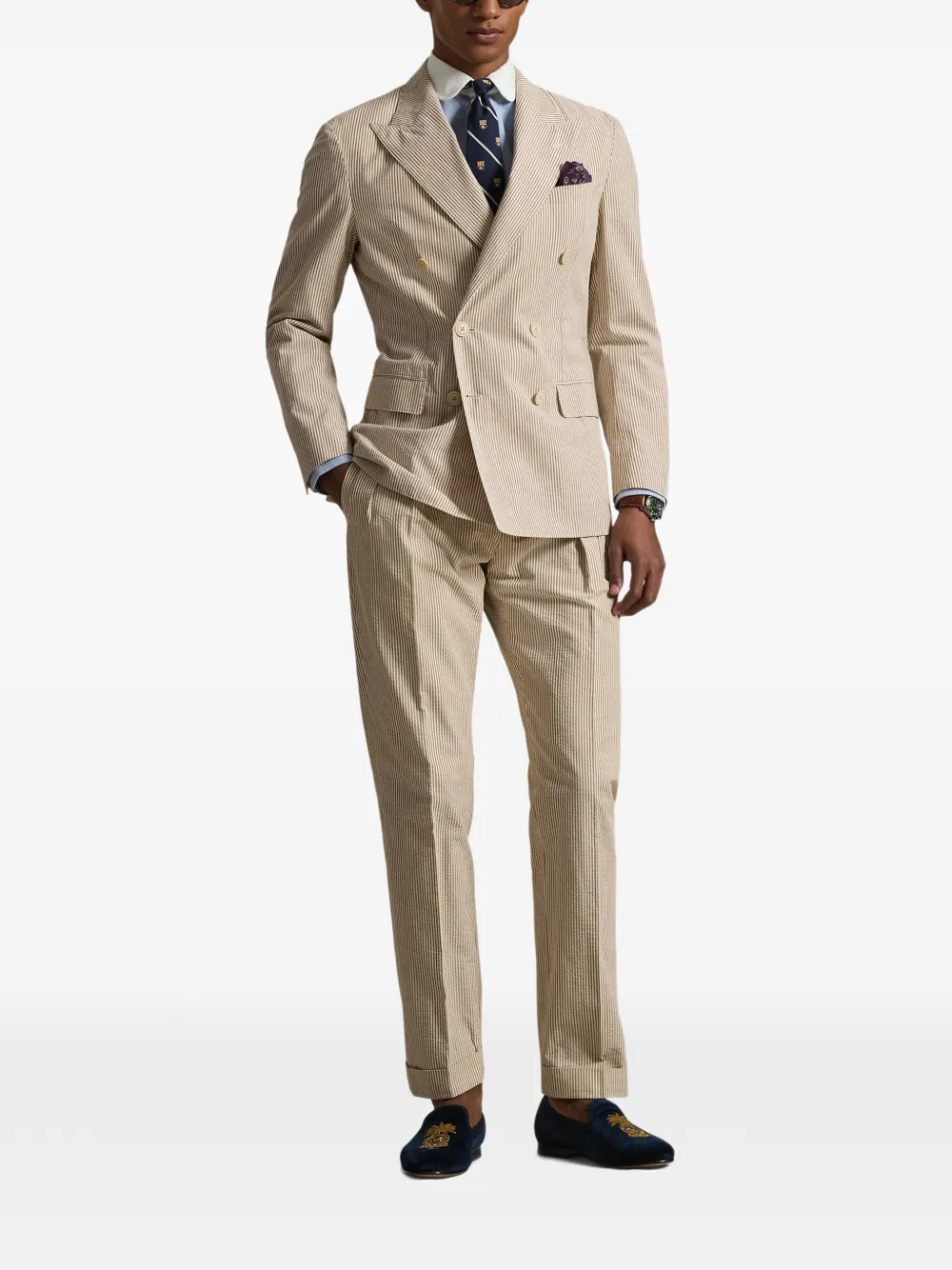 striped-pattern double-breasted blazer