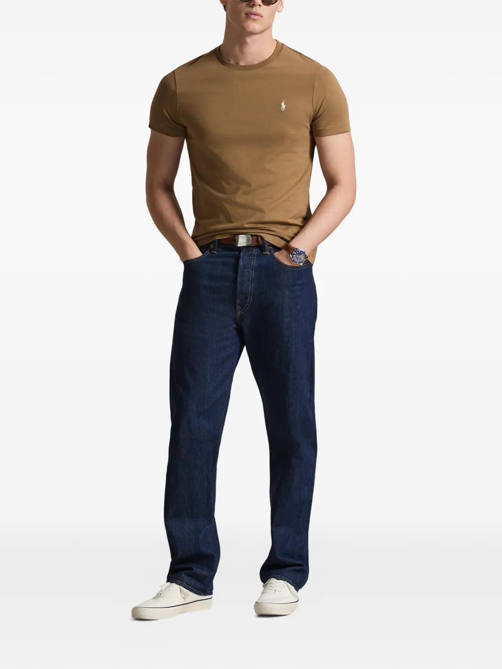 Polo Ralph Lauren Custom Slim Fit T-shirt met ronde hals Bruin