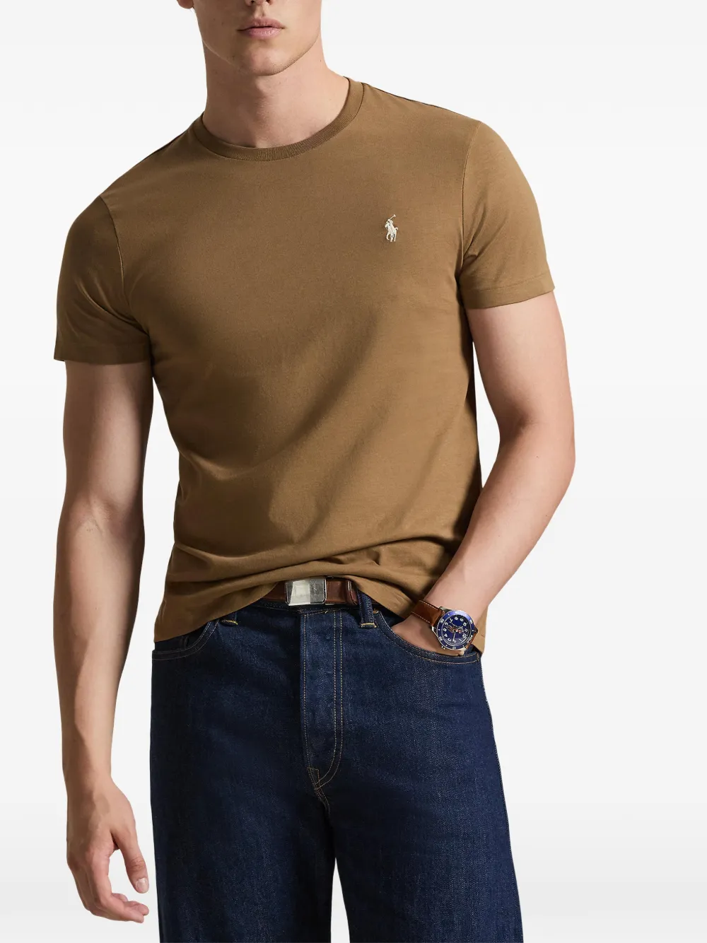 Polo Ralph Lauren Custom Slim Fit T-shirt met ronde hals Bruin