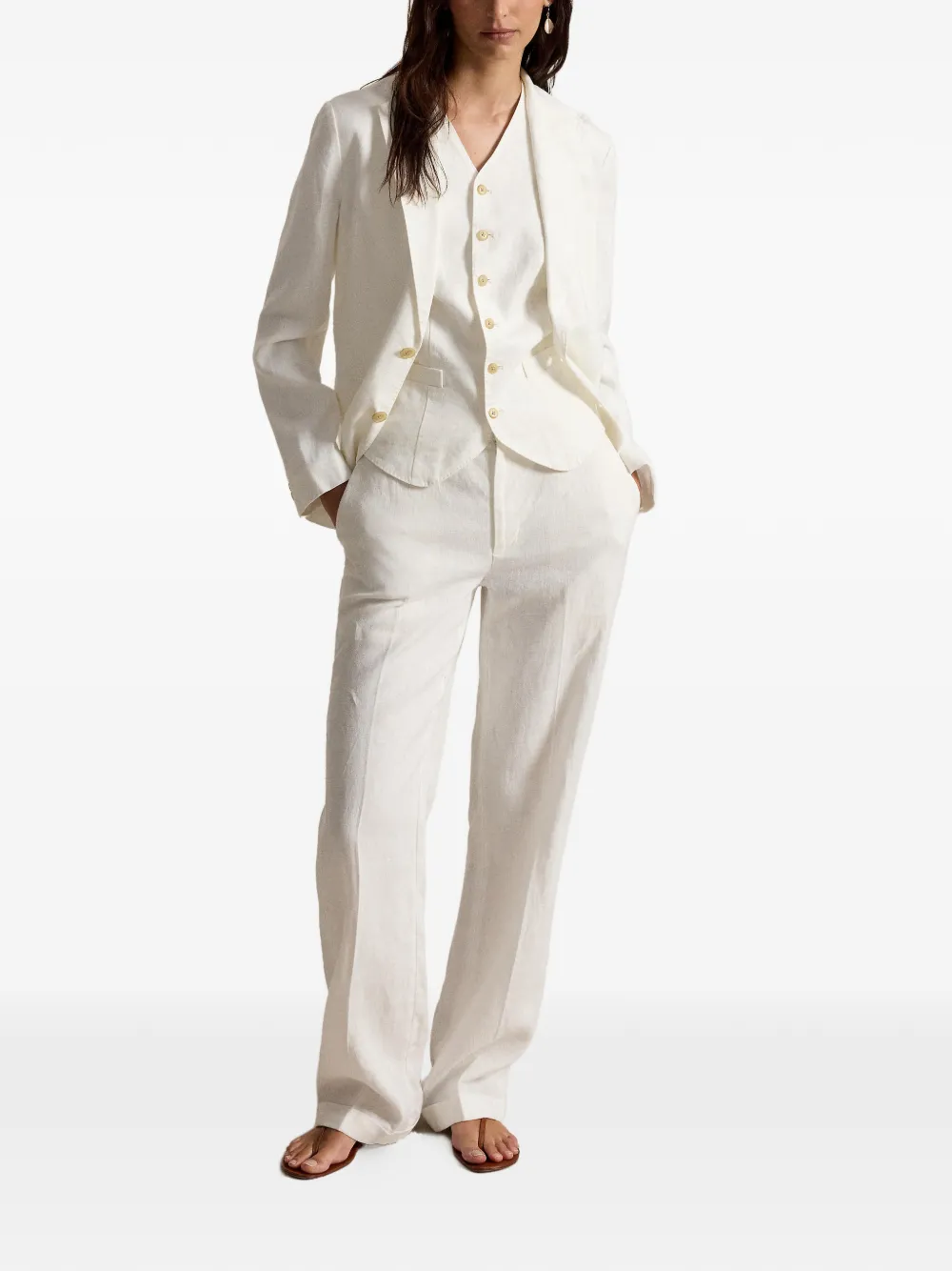 Polo Ralph Lauren Linnen blazer met zak en knoop Wit