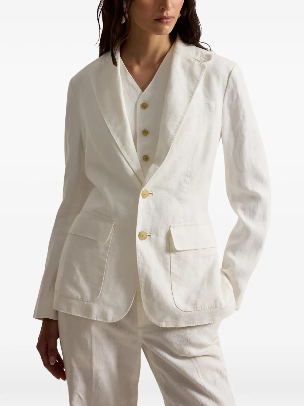 Polo Ralph Lauren Linnen blazer met zak en knoop Wit