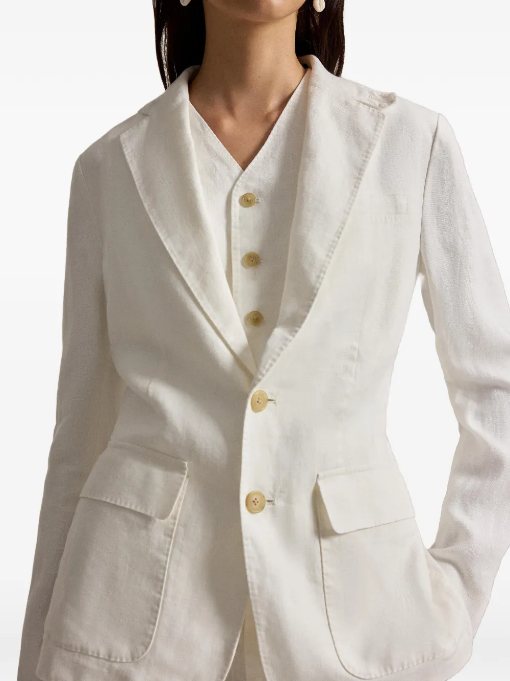 Polo Ralph Lauren Linnen blazer met zak en knoop Wit