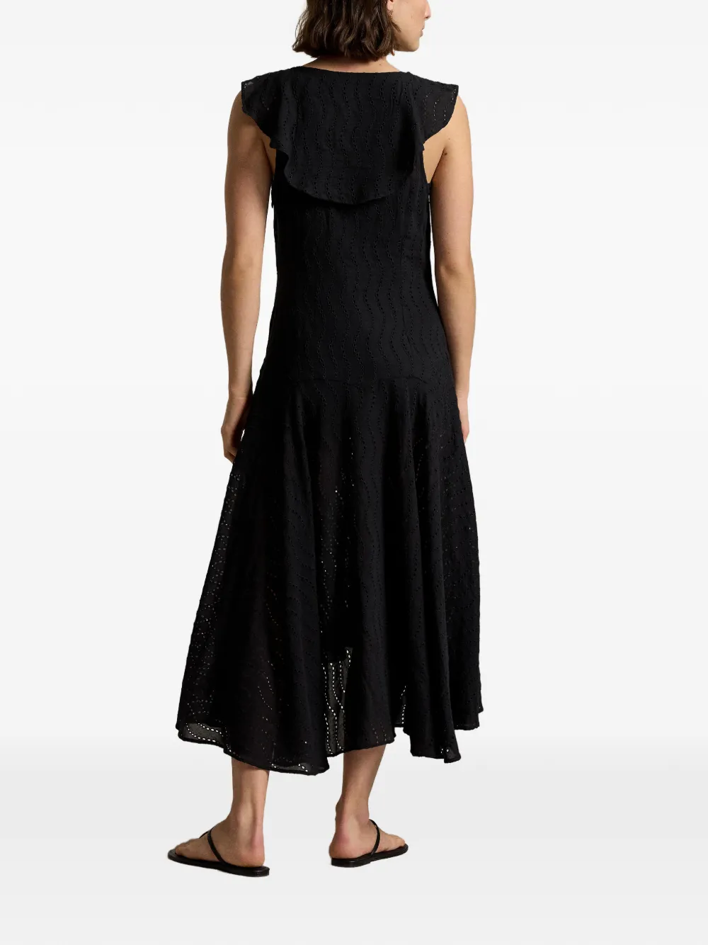 Polo Ralph Lauren Lynton midi-jurk met ruches Zwart