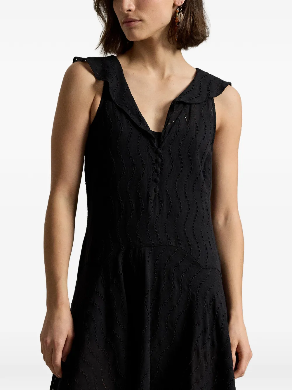 Polo Ralph Lauren Lynton midi-jurk met ruches Zwart