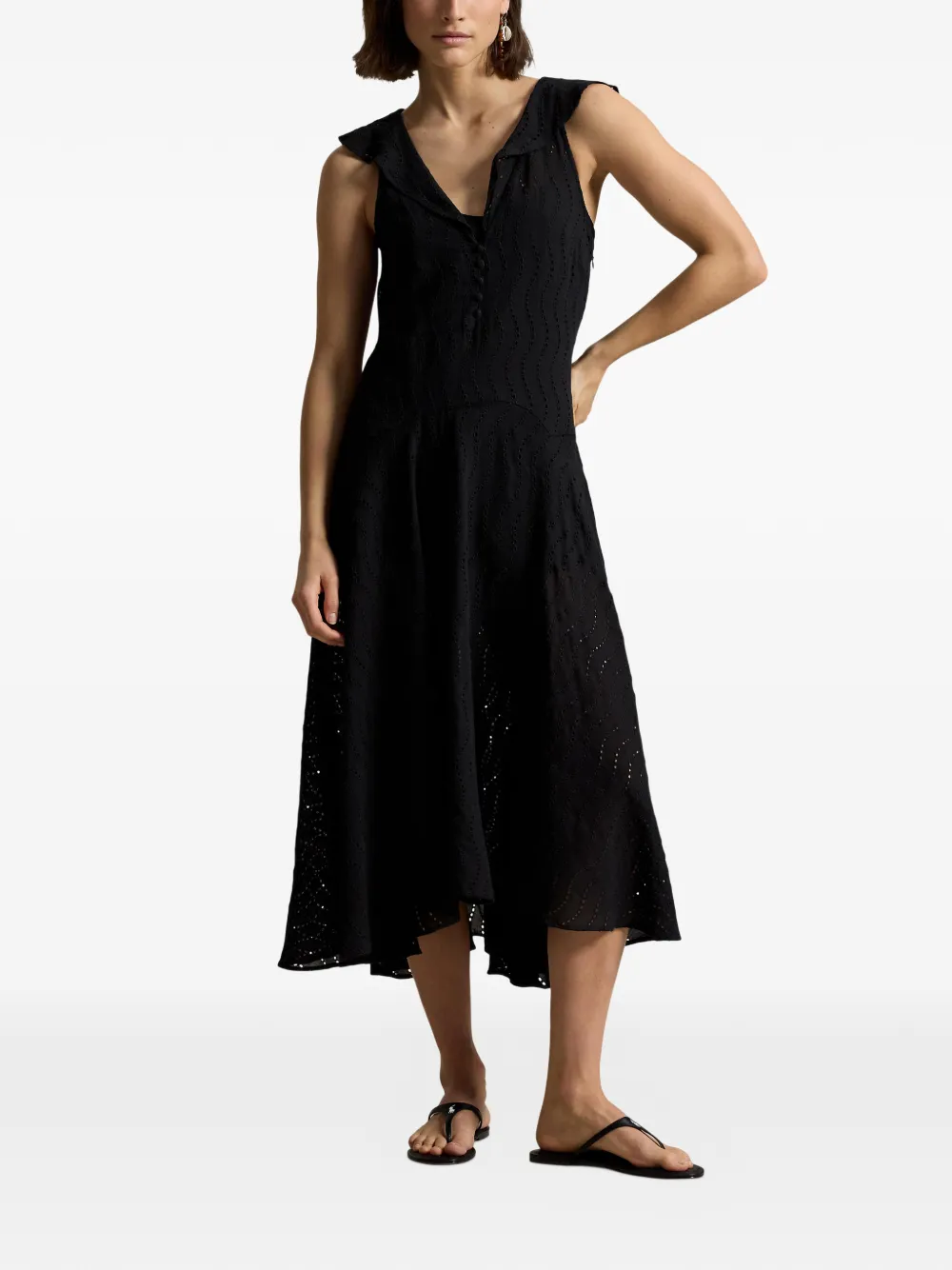 Polo Ralph Lauren Lynton midi-jurk met ruches Zwart