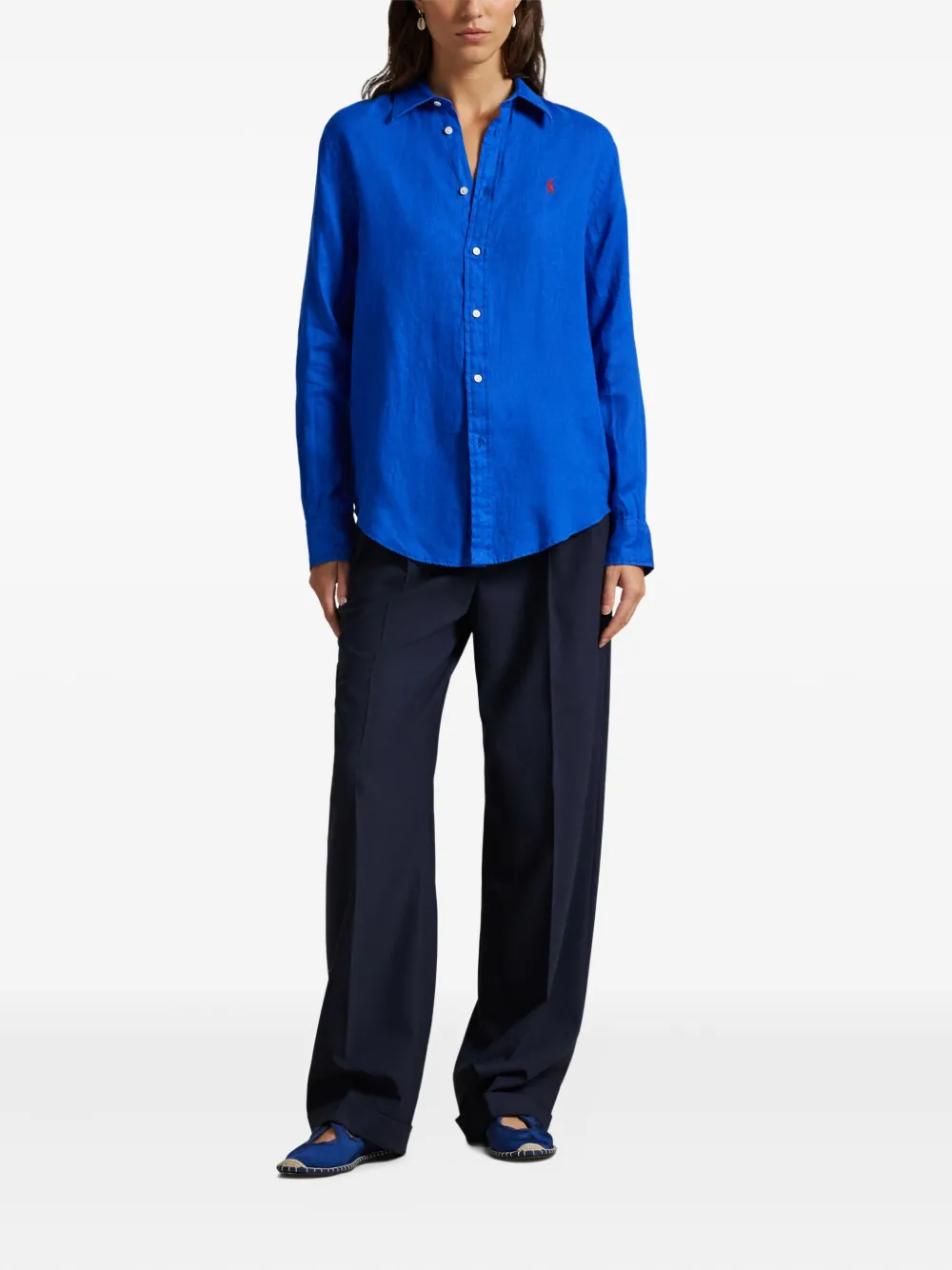 Polo Ralph Lauren Linnen blouse met geborduurd logo Blauw