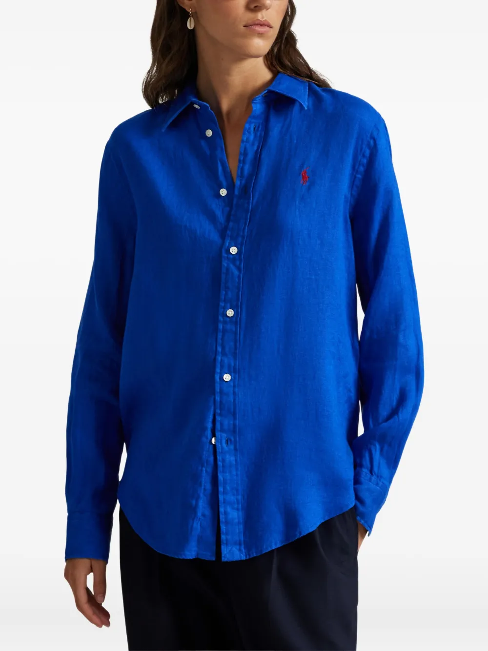 Polo Ralph Lauren Linnen blouse met geborduurd logo Blauw