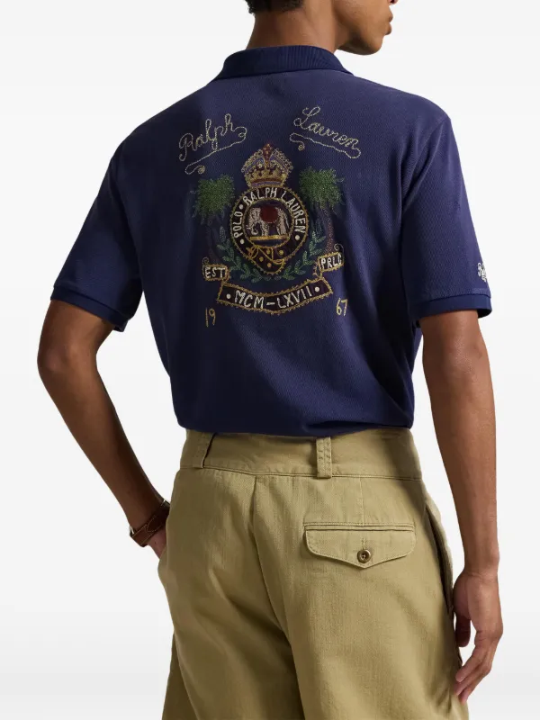 Polo Ralph Lauren Crest Embroidered Polo Shirt | Blue | FARFETCH