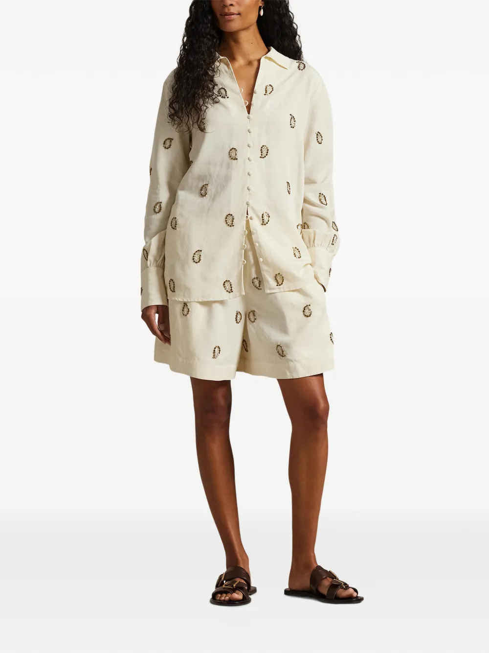 Polo Ralph Lauren Drawstring Beaded Paisley Shorts In Neutral