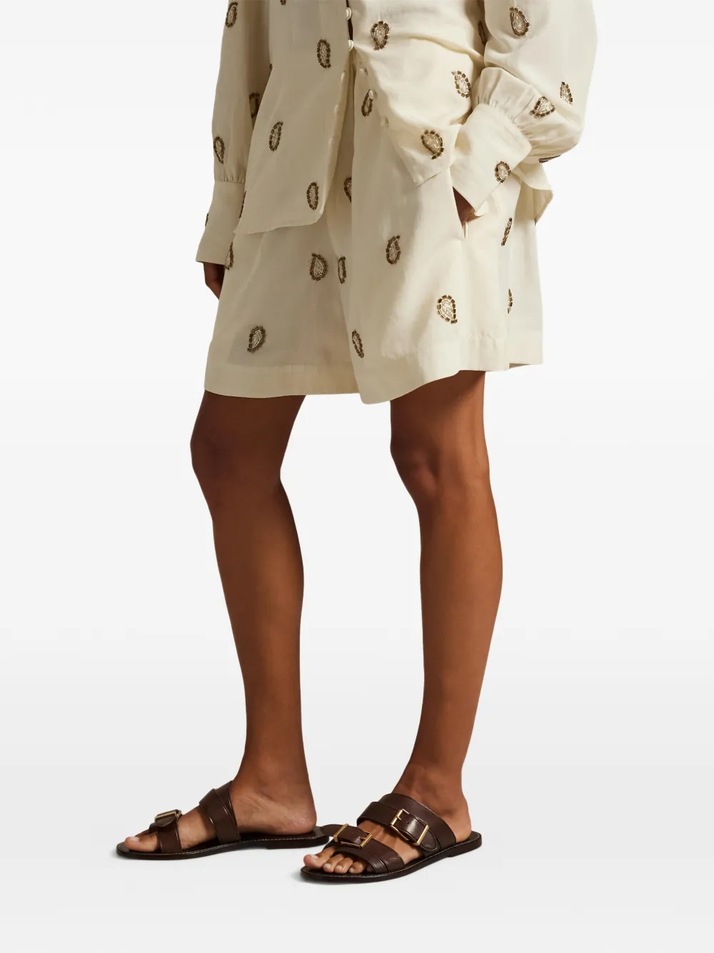 Polo Ralph Lauren Drawstring Beaded Paisley Shorts In Neutral