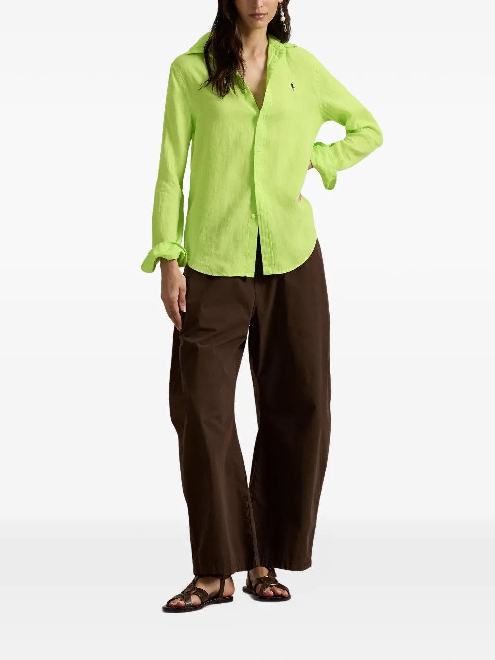 Polo Ralph Lauren Linnen blouse met geborduurd logo Groen