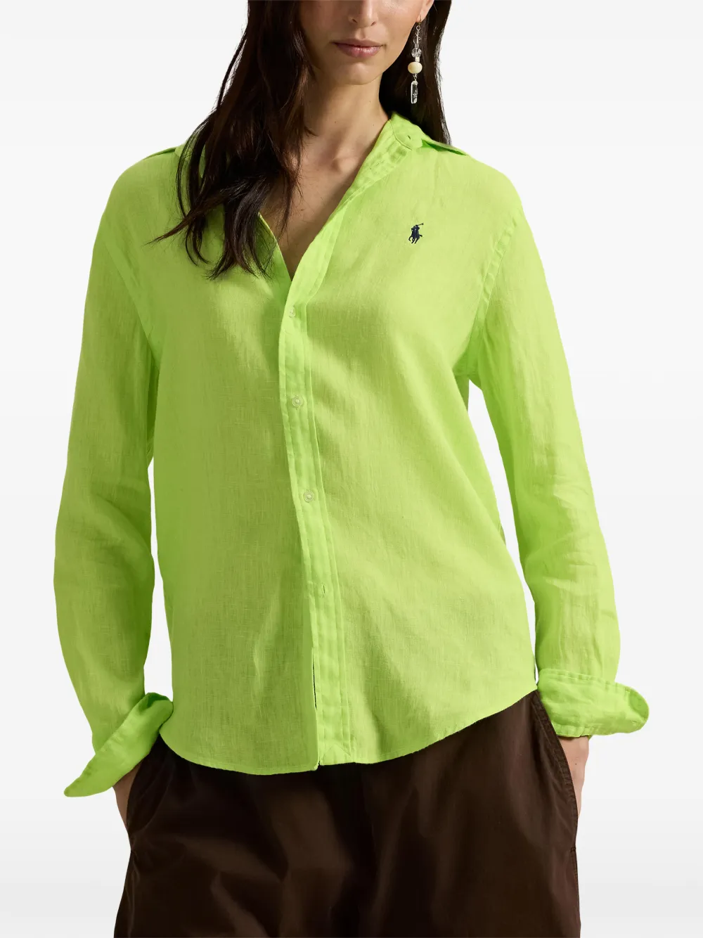 Polo Ralph Lauren Linnen blouse met geborduurd logo Groen