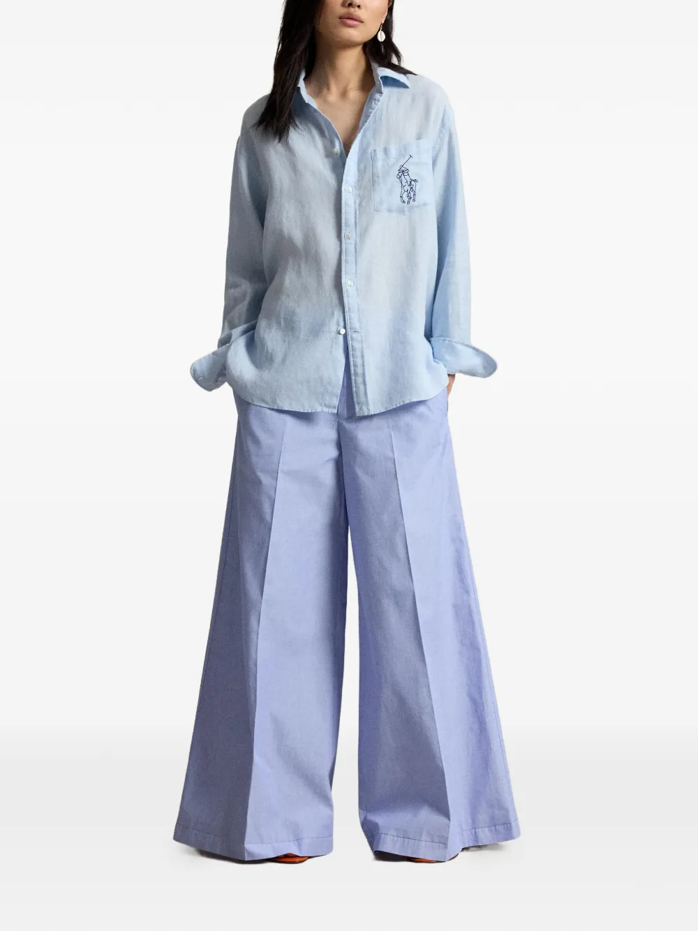Polo Ralph Lauren Linnen blouse met geborduurd logo Blauw