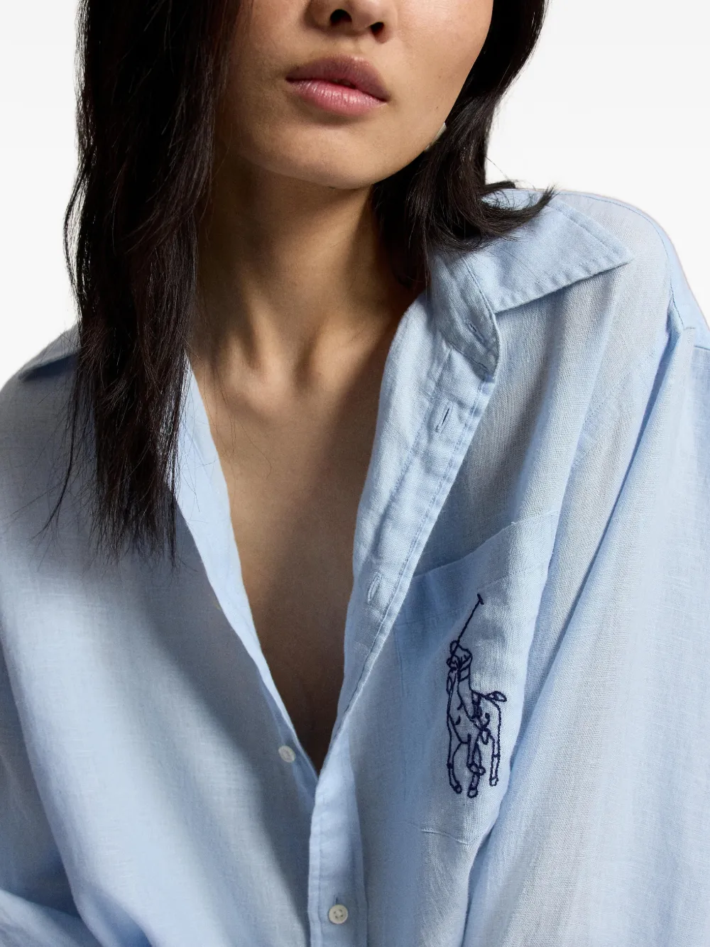 Polo Ralph Lauren Linnen blouse met geborduurd logo Blauw