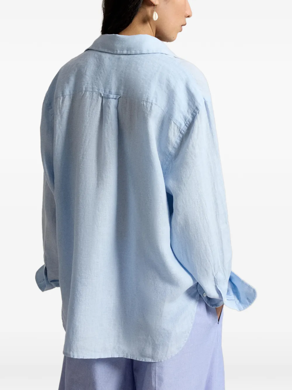 Polo Ralph Lauren Linnen blouse met geborduurd logo Blauw