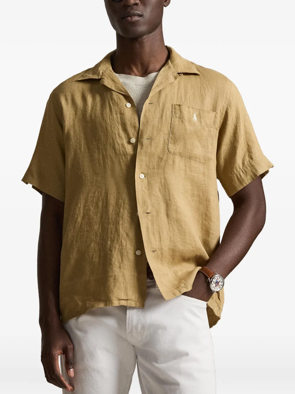 Polo Ralph Lauren Linnen overhemd met borduurwerk Beige