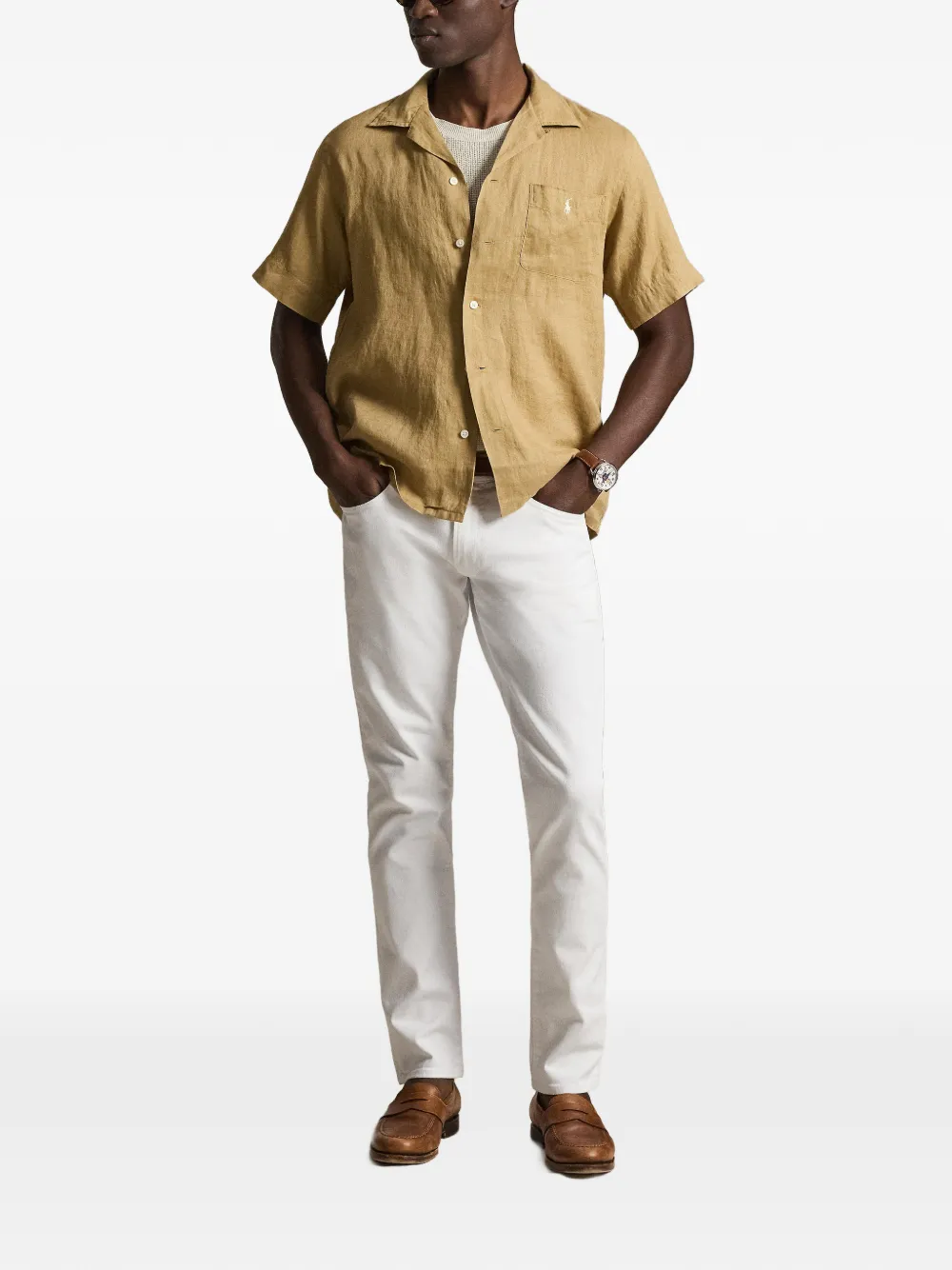 Polo Ralph Lauren Linnen overhemd met borduurwerk Beige